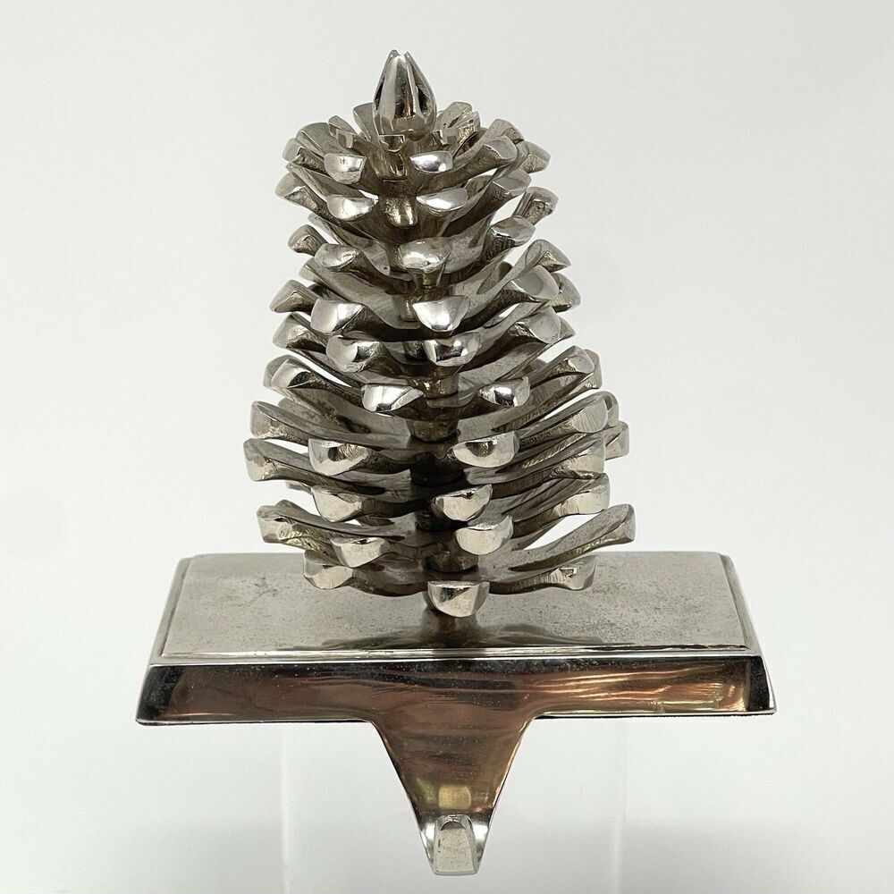 Pine Cone Stocking Holder Hanger Hook Christmas Holiday Chrome Silver Heavy